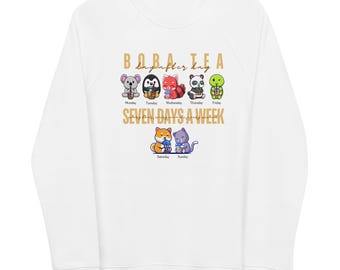 Boba Tea Unisex Organic Raglan Sweatshirt (Size: XS-3XL) | Kawaii Animals Sipping Bubble Tea all Weeklong | Boba Addicts & Boba Enthusiasts