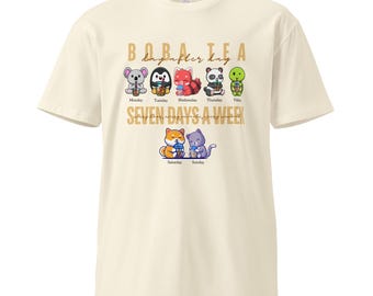 Boba Tea Unisex Premium (High-Quality) T-shirt (Size: S-3XL) | Adorable Animals Sipping Bubble Tea all Weeklong | Boba Addicts & Enthusiasts