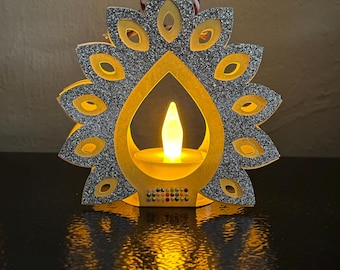 Diwali Paper Diya — Glitter Tealight Holder | Handmade Reusable Decor for Home, Entryway & Celebration Tables | Deepavali Puja Rangoli