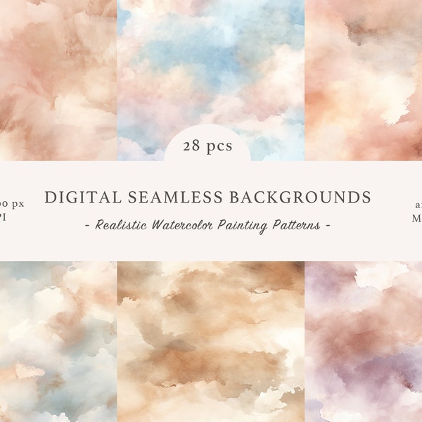 Realistic Watercolor Painting Patterns - Blending Effect - Soft Colors - Seamless Digital Papers - Digital Background - Commercial use