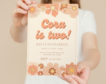 Floral Birthday Party Invitation | Retro Floral 70's Party Digital Download Template