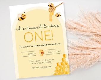 Sweet to Bee One Birthday Party Invitation | First Birthday Digital Download Template