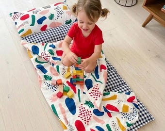Abstract Kids Sleeping Bag – 100% Cotton, Cozy Nap Mat, Made in USA