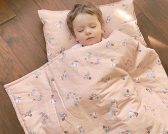 XL Bunny Sleeping Bag, Cozy Cotton Nap Mat for big kids, Made in USA