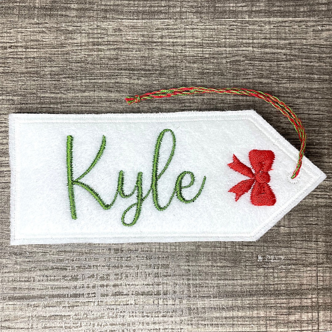 Christmas Stocking Name Tag With A Bow Customizable Name Etsy