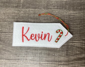 Bucilla Stocking Name Tag With A Candy Cane, Customizable Name, Personalized, Embroidered, Made To Order, Gift Tag