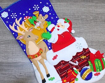 Santa’s Toy Delivery Christmas Stocking – Embroidered & Handmade – Bucilla Holiday Keepsake