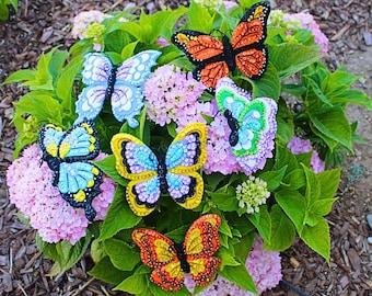 Handmade Butterfly Garden Ornaments – Embroidered Gift with Beads & Sequins for Nature Lovers