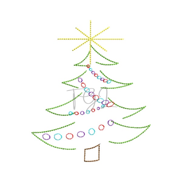 Weihnachtsbaum 5 Zeichnung Skizze Lichter Girlande Stern Rot Grün Braun Lila Blau Stickdatei