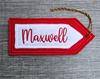 Personalized Embroidered Name Tags for Christmas Stockings Applique – Custom Holiday Gift Tags