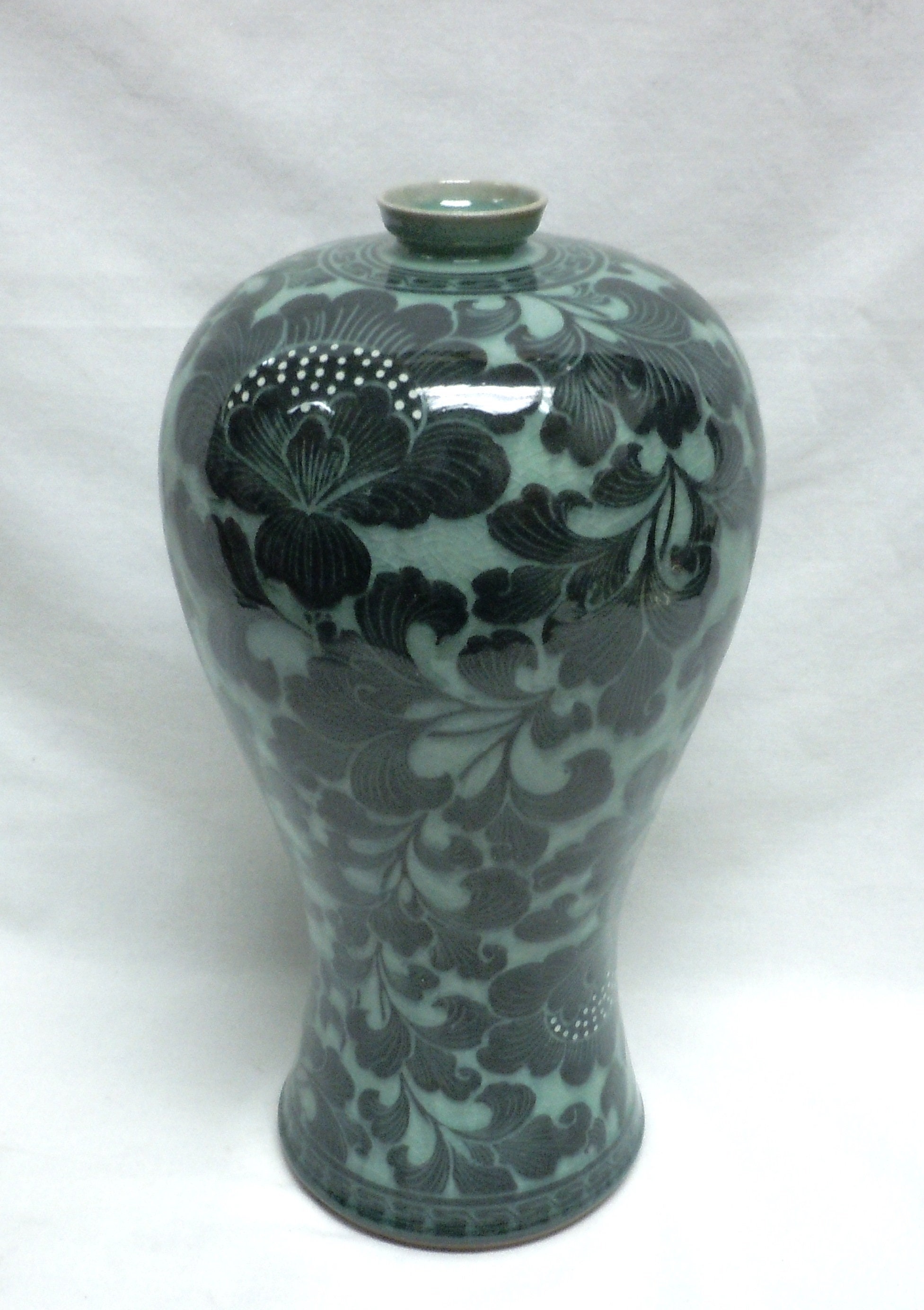 Korean Celadon Mae Byeung Vase Dark Green Flower & Leaf Etsy