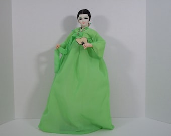 Lalka Hanbok Vintage Korean Fan Dancer, lata 60., Złota era