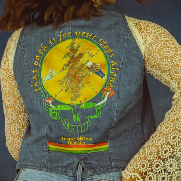 Grateful Dead Embroidered Custom Jacket | Deadhead Custom Vest | Sustainable | Grateful Dead Inspired