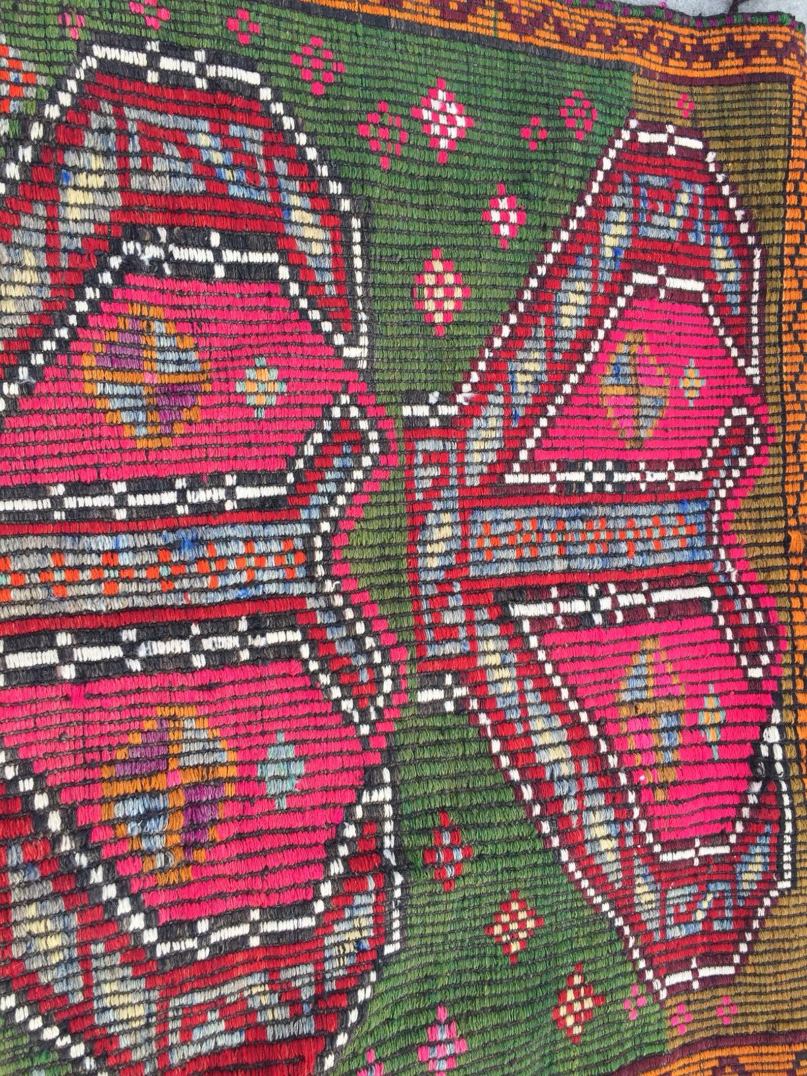 High Quality Kilim Runner Green and Pink Kilim Rug Bohemian Etsy