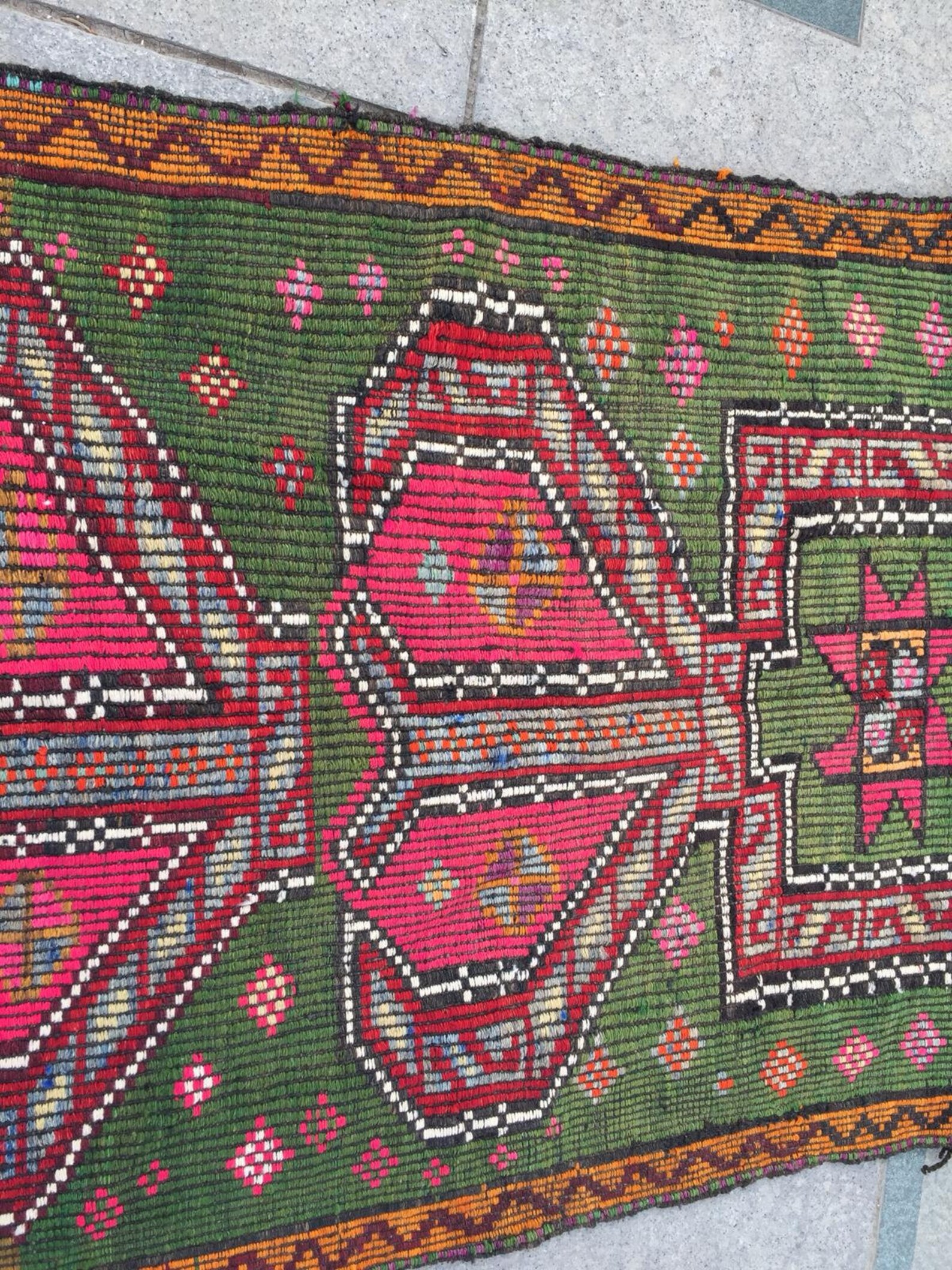 High Quality Kilim Runner Green and Pink Kilim Rug Bohemian Etsy