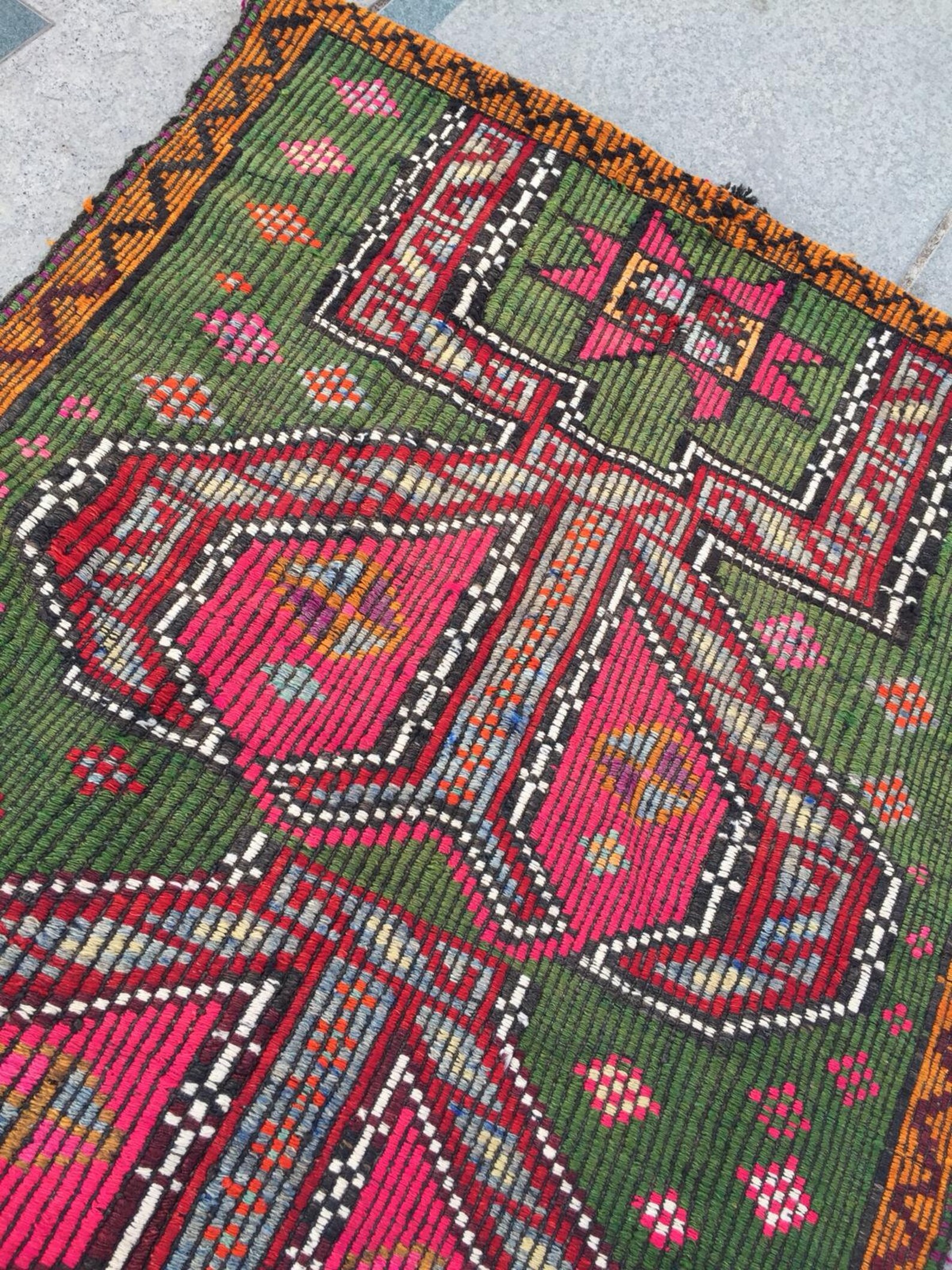 High Quality Kilim Runner Green and Pink Kilim Rug Bohemian Etsy