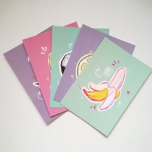 postCards / greetingCards - Frukt • Fruits • Früchte [ Banana, Lemon, Coconut, Pineapple, Strawberry ] ][Stationery