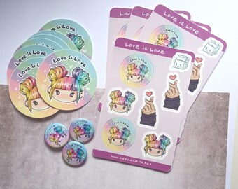 Love is Love Collection •  stickerSheet Vinyl • Button •  Sticker  •  cute Pride ][ Stationery & Accessoir