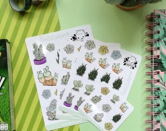 Handmade stickerSheet Succulent for Planner, Calendar, Bullet Journal, Scrapbooks & more!