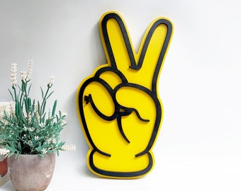 יand peace sign, Peace and love wood wall art, peace fingers wall symbol, hand signal art, World Peace Sign, Hippie art, kids room decor