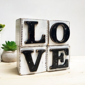 Letras de bloque LOVE, Letrero de amor de madera, Bloques de amor de madera, Bloques para estantes, Decoración de bodas, Bloques de amor apilables Cottage Chic