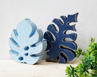 Monstera Leaf Home Decor Classic Blue Palm Tree Decor Palm Leaf Art Tropical Decor Coastal Art Palm Leaf Decor Bathroom Decor Hawaii