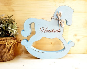 Personalized Rocking Horse kids room decor, Custom name horse decoration, Rocking Horse nursery decor, baby nursery rocking horse wood shape