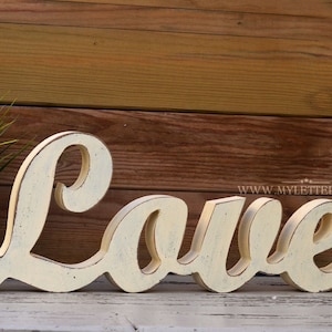 Letras rústicas de madera con letrero de amor, rústicas, palabras de letras de amor, letras independientes de estilo shabby chic, letrero de mesa, letrero de boda, AMOR