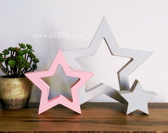 Set of 3 Wooden Stars - Rustic Wood Star - freestanding star - distressed stars