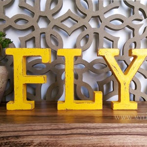 Letras de madera FLY, letrero de mosca, arte para sala de estar