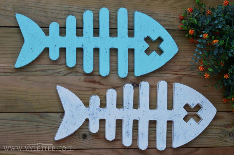 Fish Skeleton Sign Fishbone Cottage Decor Coastal Decor Indoor Etsy