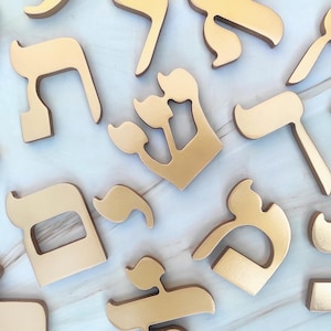 Letras hebraicas de madeira douradas, letras do alfabeto da sinagoga, placa Aron Kodesh, letras da Torá para pendurar na parede judaica