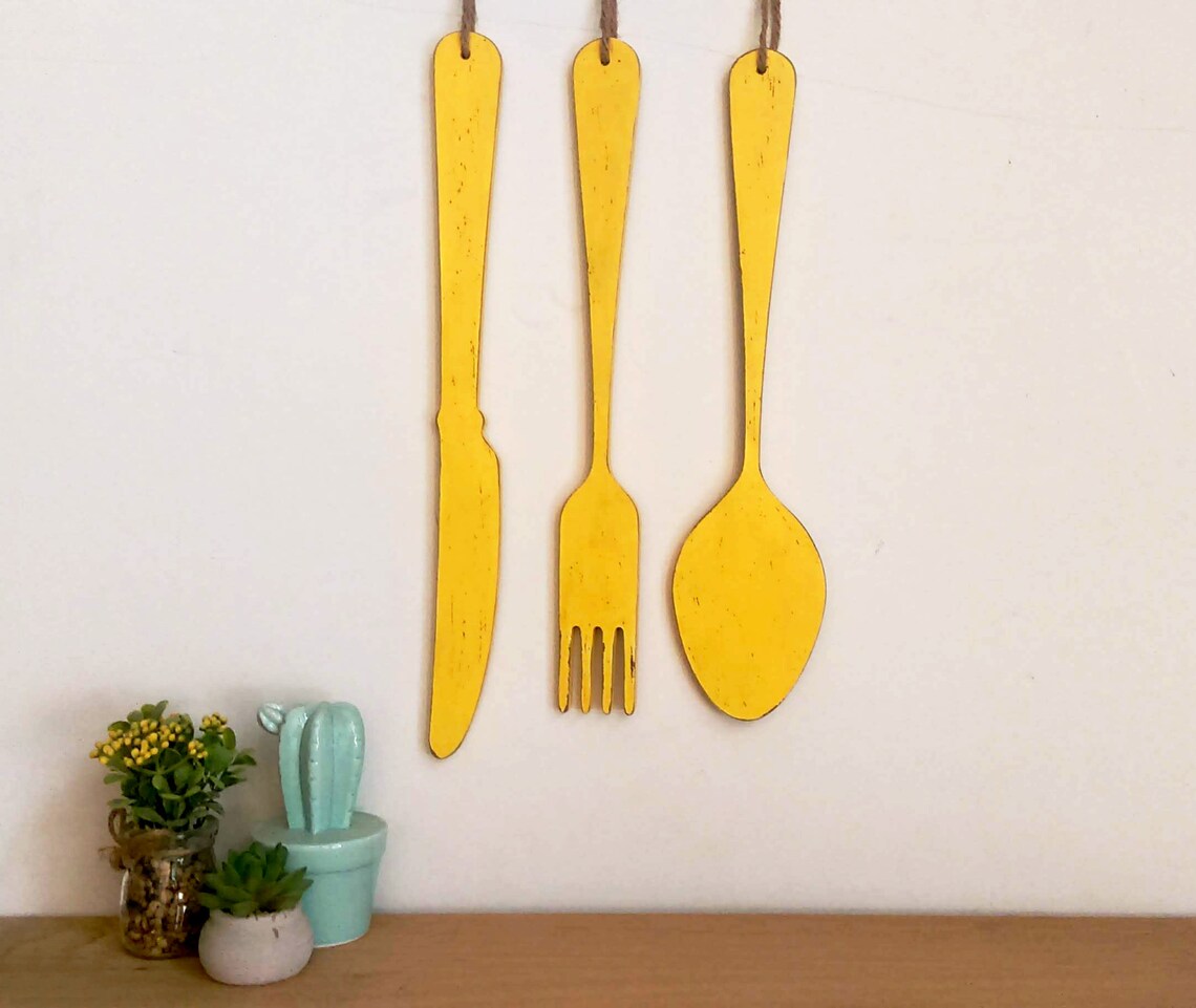 Küche-Wand-Dekor Holz Gabel Messer Löffel Wandkunst Besteck | Etsy