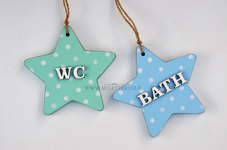 Star Shaped Bathroom Door Sign Bath Polka Dots Wall Decor Etsy