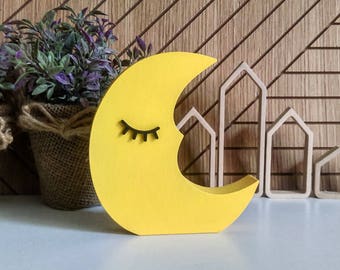 Wooden moon nursery decor, Kids room decor, Newborn gift, moon and star decoration, nursery shelf baby room decor