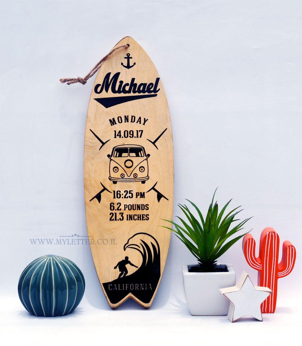 Surf Decor Baby Announcement Gift, Personalized Birth Stats, Nursery ...
