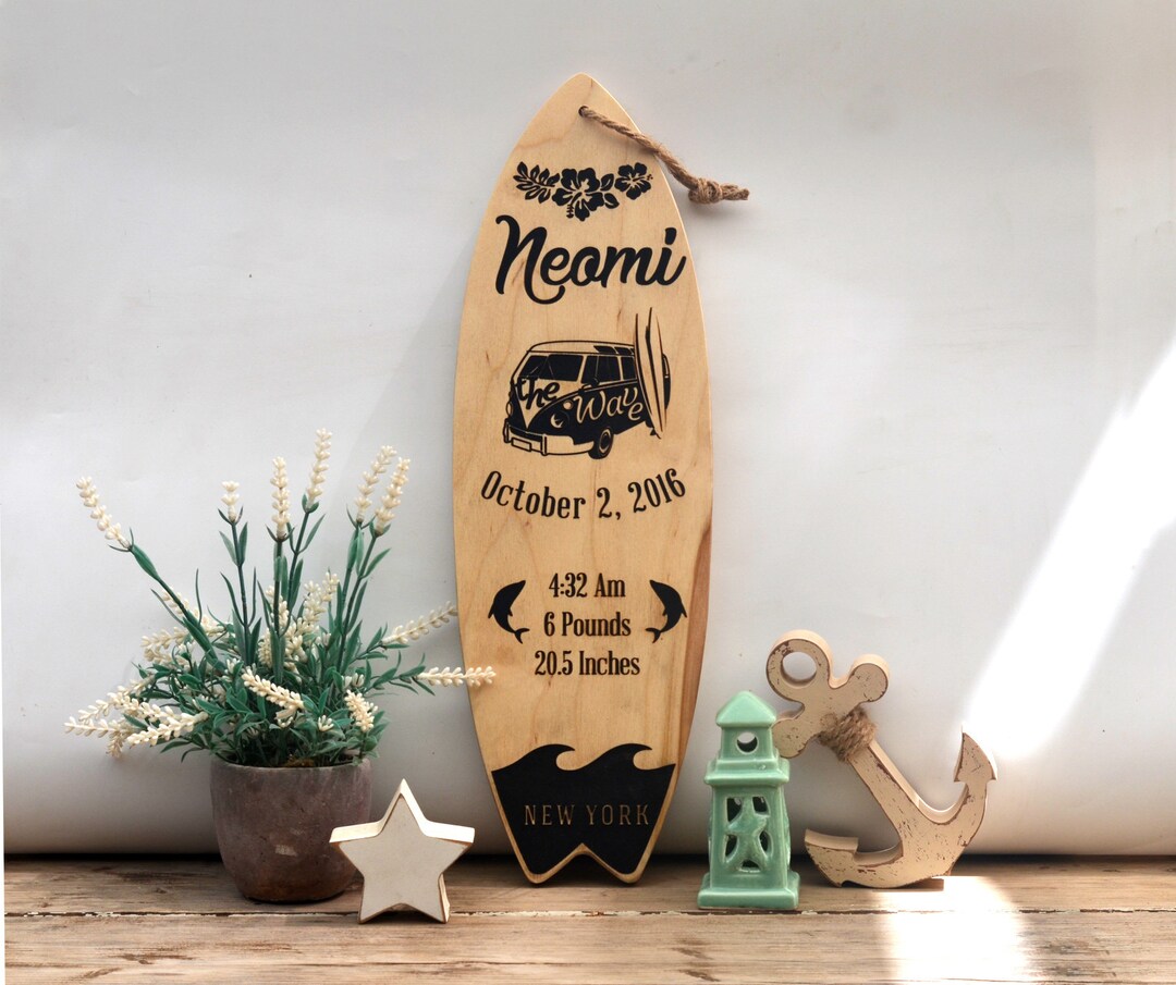 Personalized Surf Decor Baby Announcement, Birth Announcement Gift ...