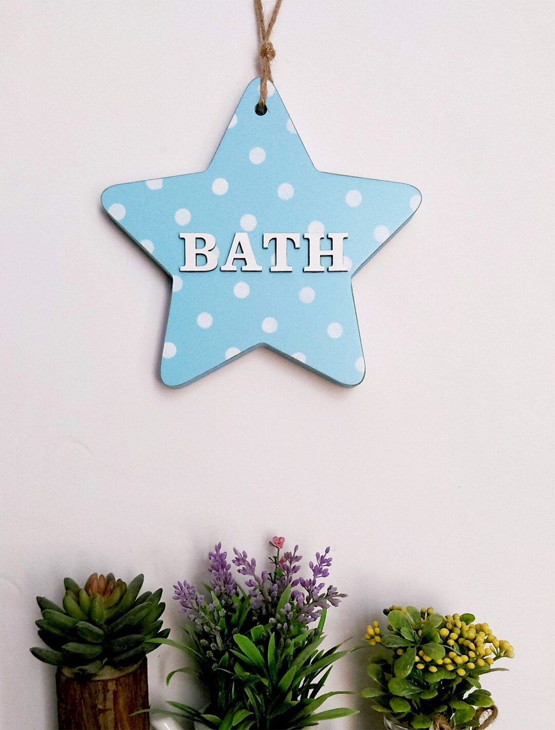 Star Shaped Bathroom Door Sign Bath Polka Dots Wall Decor Etsy
