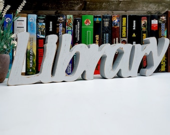 Bibliotheekbord oppas, bibliotheek vrijstaande noodletters, bibliotheekdecoratie bord boekenliefhebber