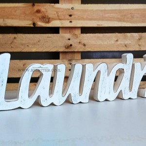 Letrero independiente para lavandería, letras rústicas de madera para lavandería