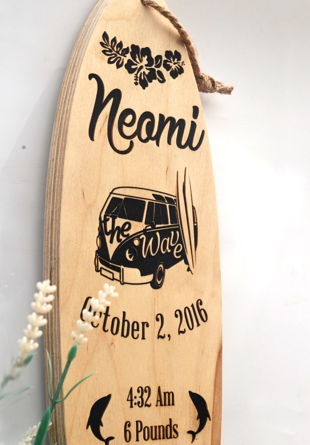 Personalized Surf Decor Baby Announcement, Birth Announcement Gift ...