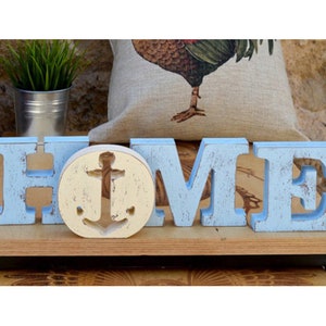 Letras náuticas de madera independientes para el hogar, letras rústicas, decoración playera o náutica para sala de estar
