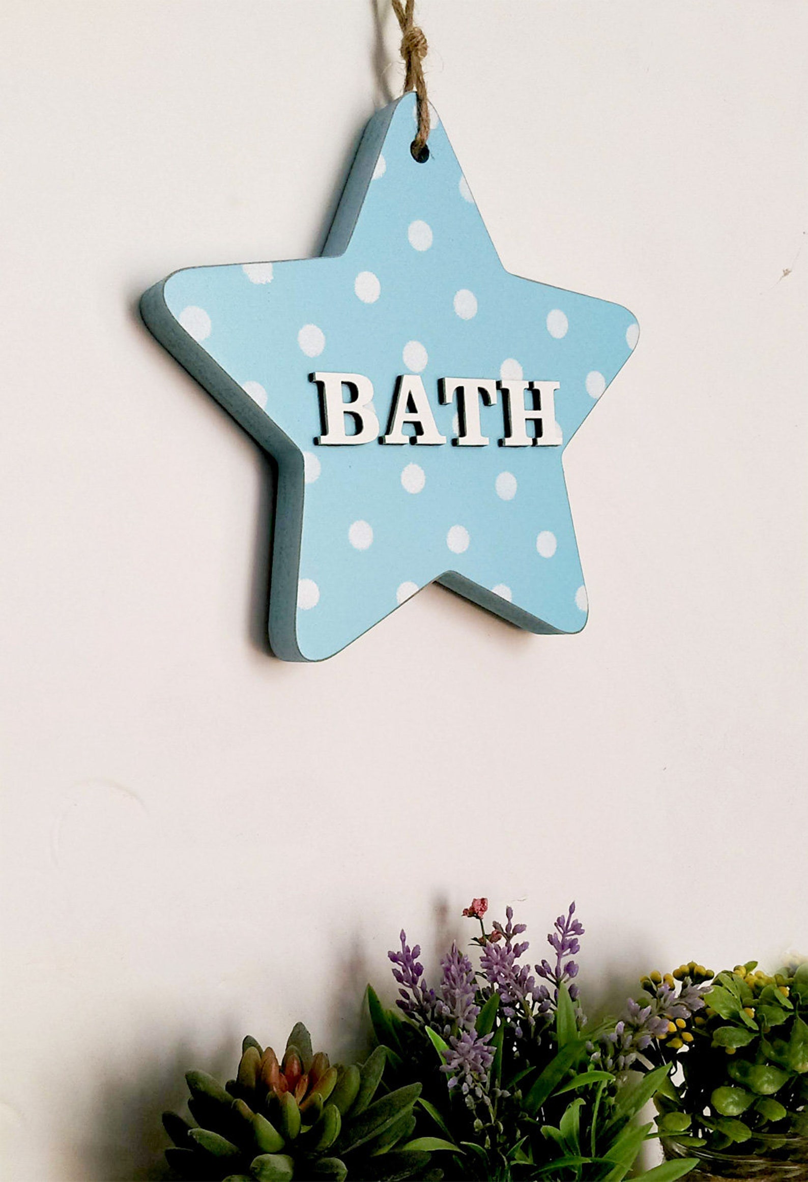 Star Shaped Bathroom Door Sign Bath Polka Dots Wall Decor Etsy