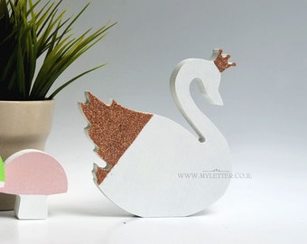 swan princess kids room decor | gold glitter swan | nursery swan | wooden swan | nursery decor | nursery swan decor