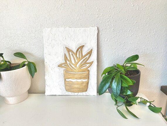 Botanical Wall Art with Texture Canvas Art for Plant Lover Art Hand Painted Texture Art 3D Textured Art Painting Plaster Wall Art,