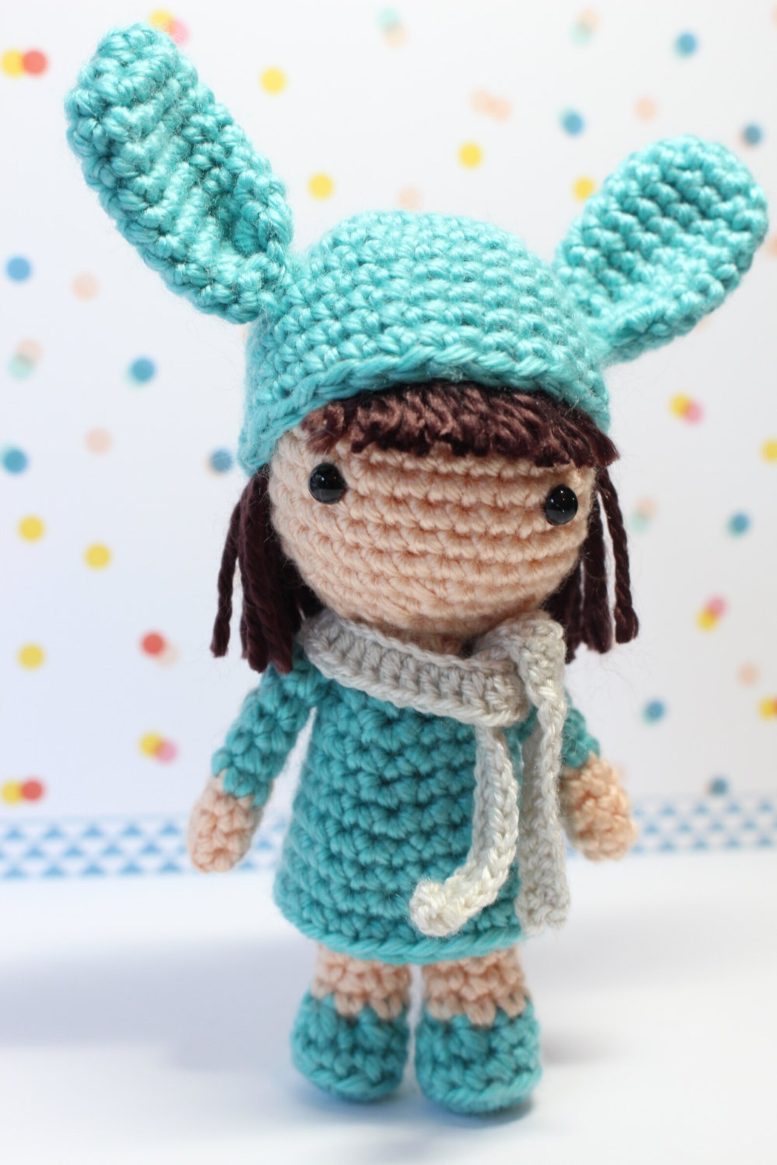 Handmade Crochet Doll with Mini Cat – Floral Amigurumi Girl Set, Unique Gift for Girls