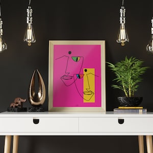 BINDI MONOLINE FACE pop art | minimal | illustration | pink | yellow | South Asian art | Indian | desi | abstract | home decor | dorm room