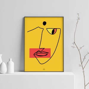 BINDI POP ART | South Asian art | minimal modern art | monoline | abstract | Indian home decor | colorful | yellow | Indian art |