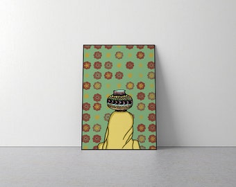 MORNI VERTICAL Wall Art | Indian woman | Modern | Colorful | Indian home decor | South Asian art | Desi Illustration