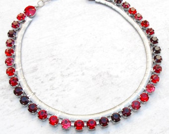 Red Chocker Necklace, Rhinestone Necklaces, Red Stone Choker, Crystal, Sparkling Jewelry, Elegant, Gift For Women, Red Jewelry, Red Necklace